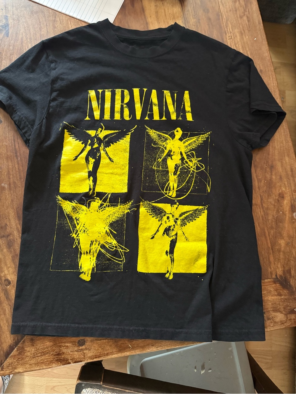NIRVANA Black T‑Shirt with Yellow Angel Graphics